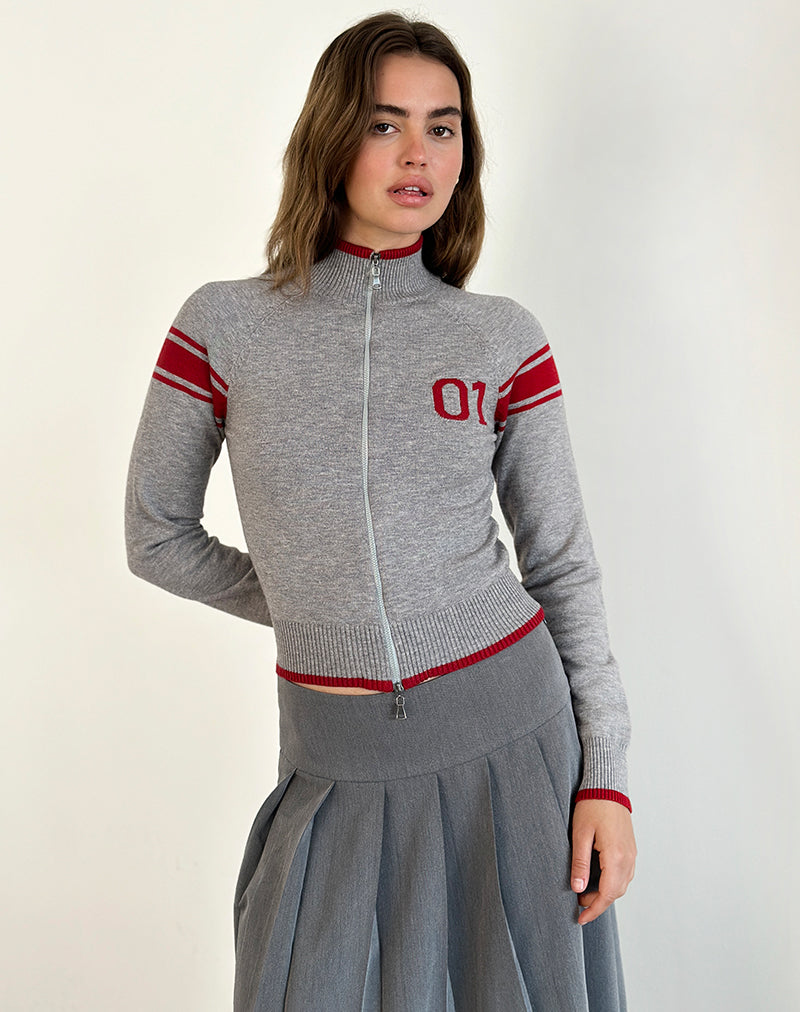 Image of Tacita Zip Through Jacket in Grey with Red Motif