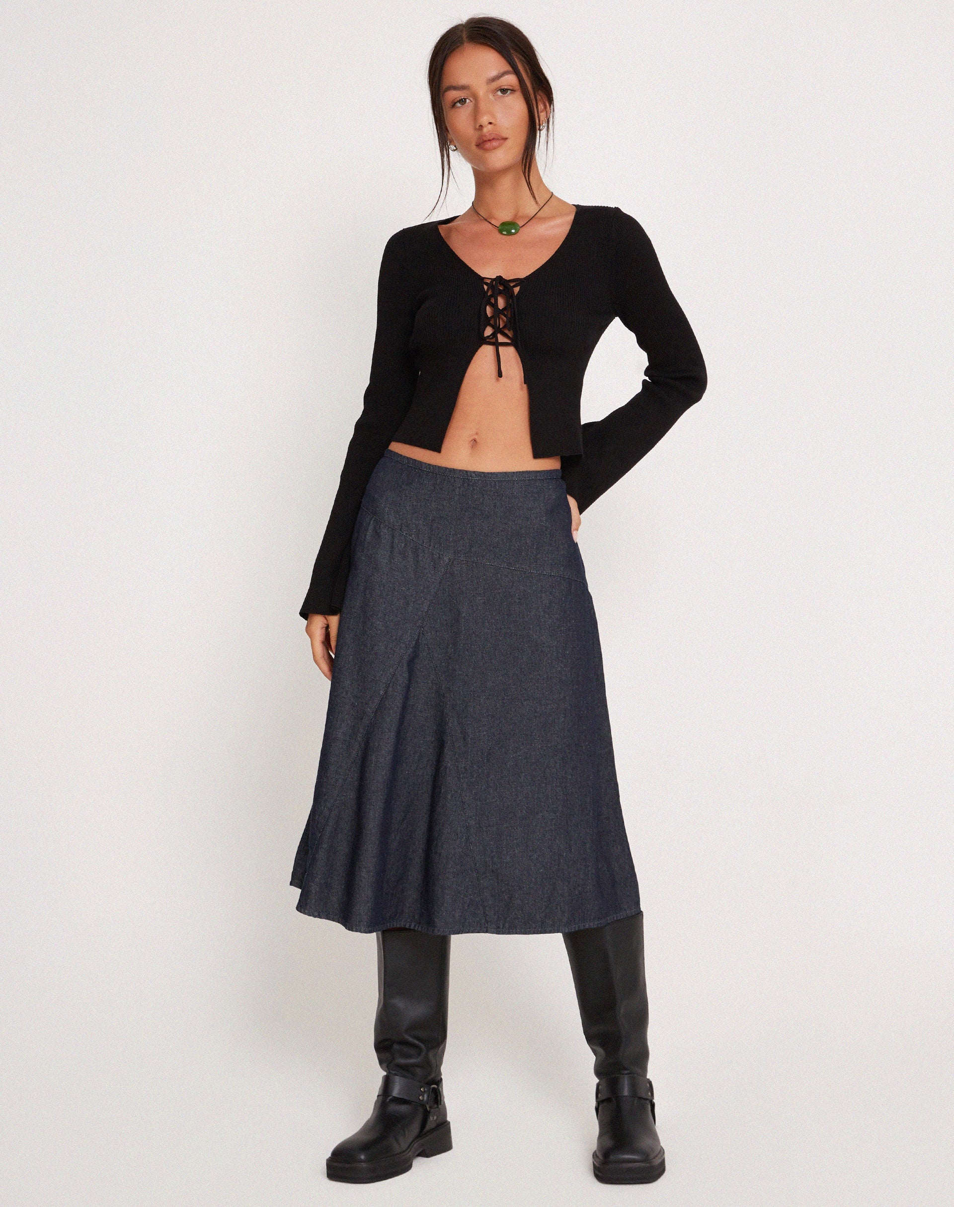 Image of Teagan Lace Up Cropped Cardi in Black