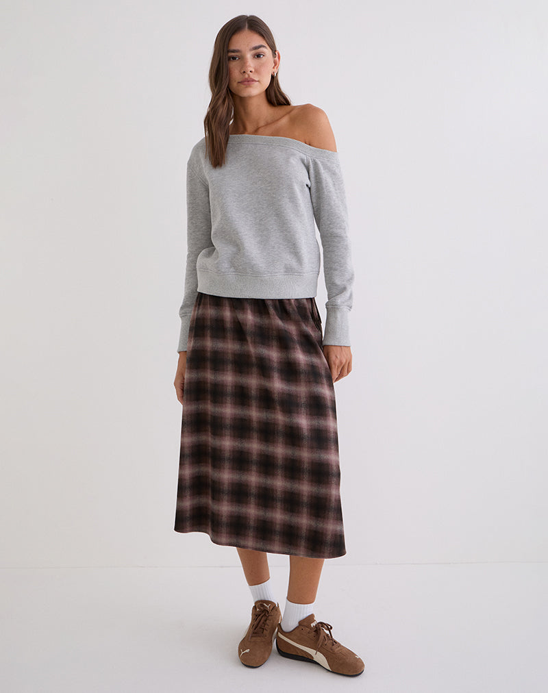Image of Taka Midi Skirt in Pink and Brown Check