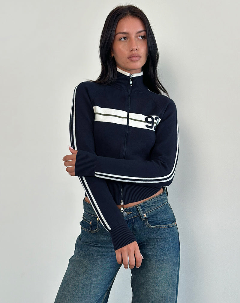 Image of Takiya Zip Through Jacket in Deep Navy with 92 Design