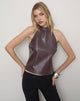 Image of Tali High Neck Top in Croc PU Aubergine