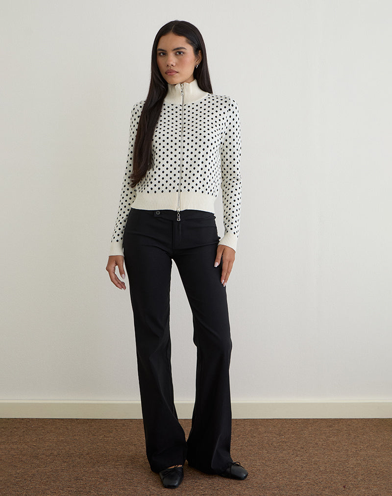 Talisa Zip Through Knit Jacket in Tiny Polka Ivory