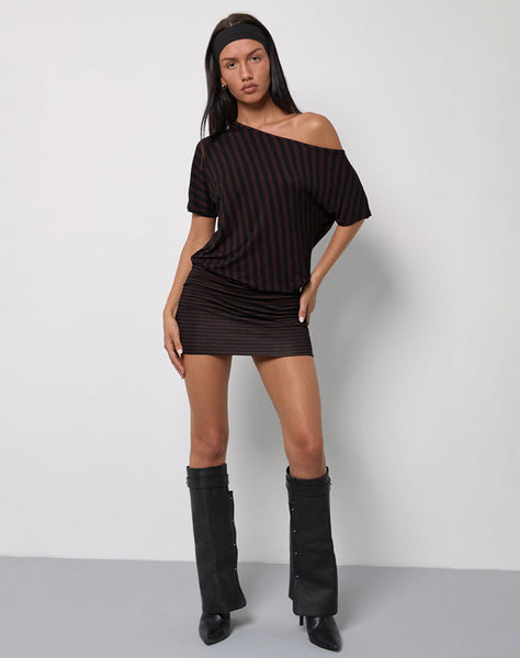 Black and Maroon Red Diagonal Stripe Mini Dress