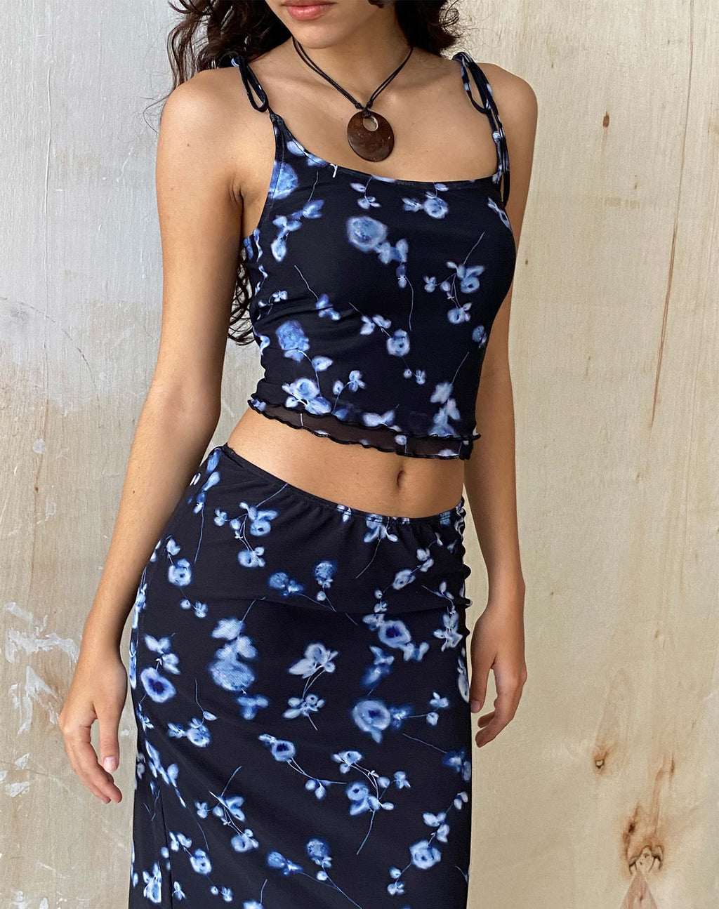 TAMARI TOP MESH DIFFUSED FLORAL NAVY