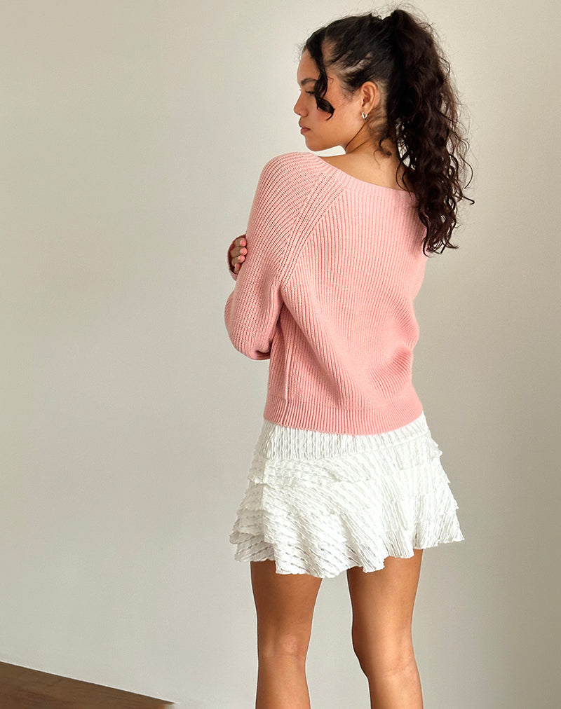 Pink and White Bow Embriodered Knit Jumper | Tami