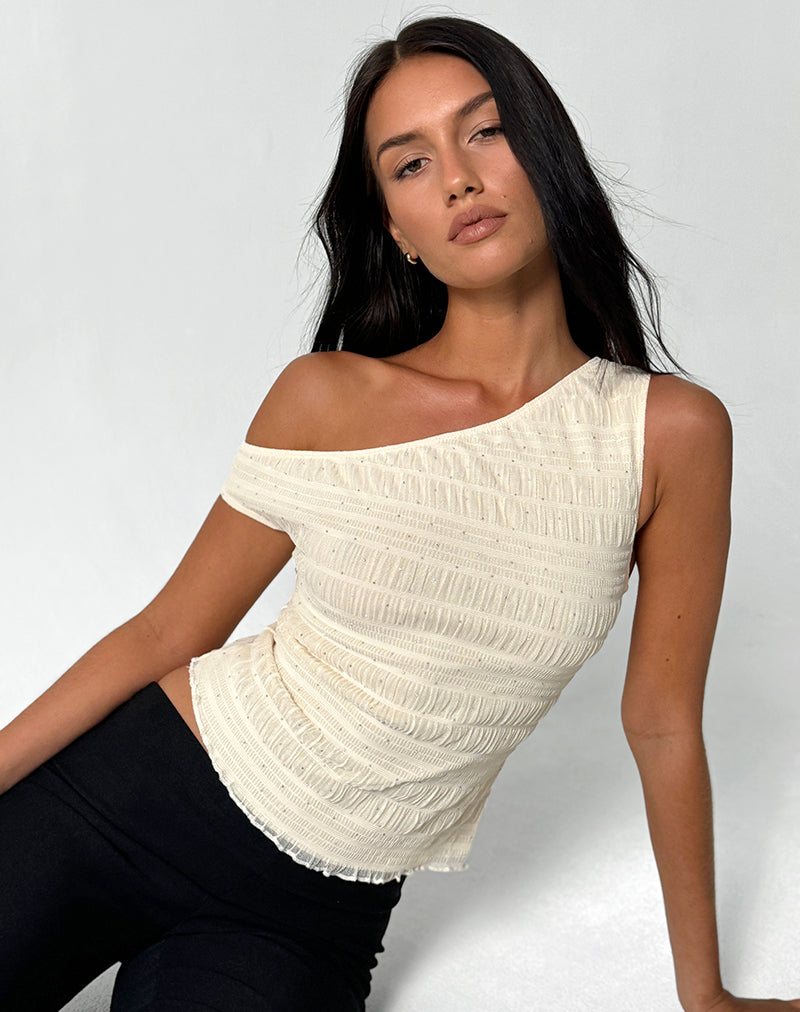 Image of Tamia Asymmetric Top in Sequin Mesh Ivory