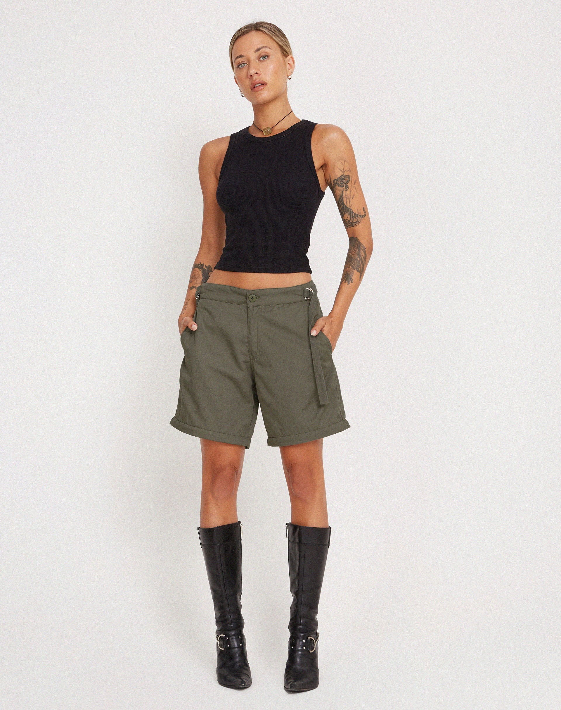 image of Tansy Wide Leg Cargo Trouser in Stone Green