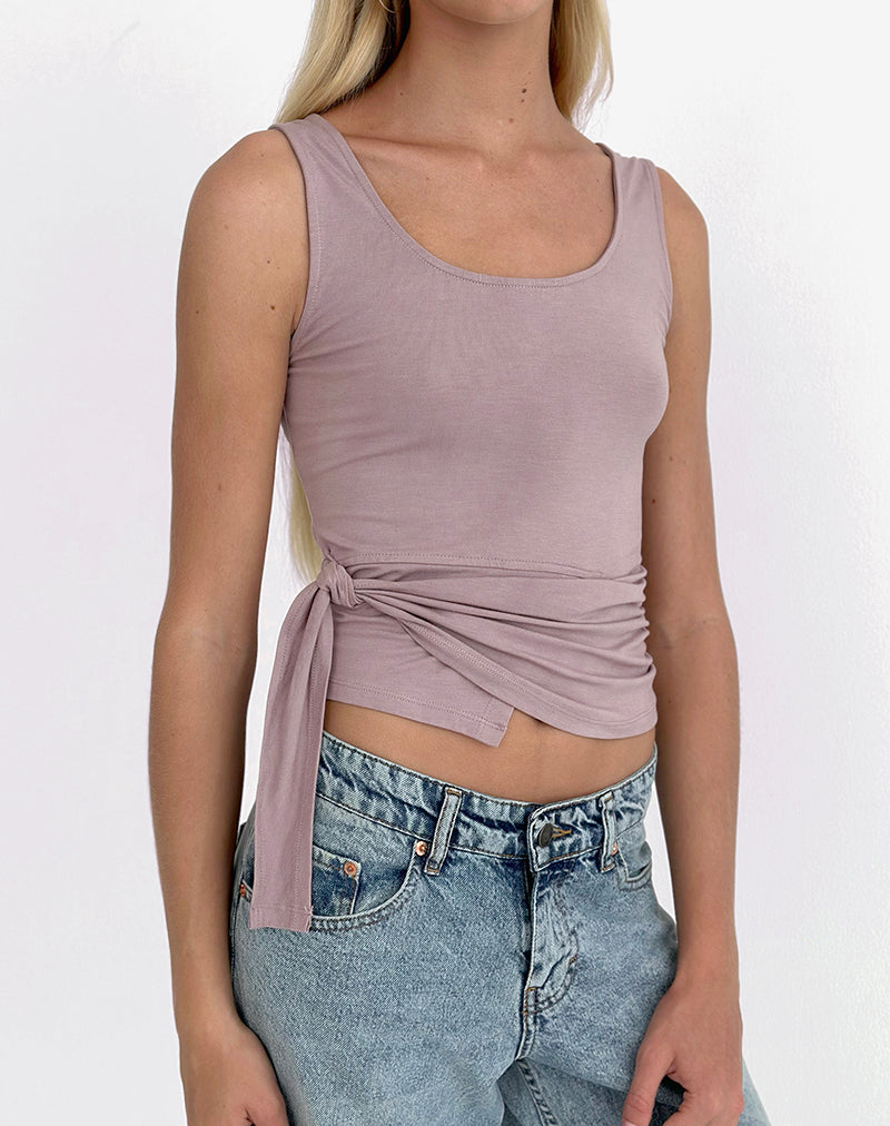 Tanzy Tie Top in Jersey Dusty Mauve