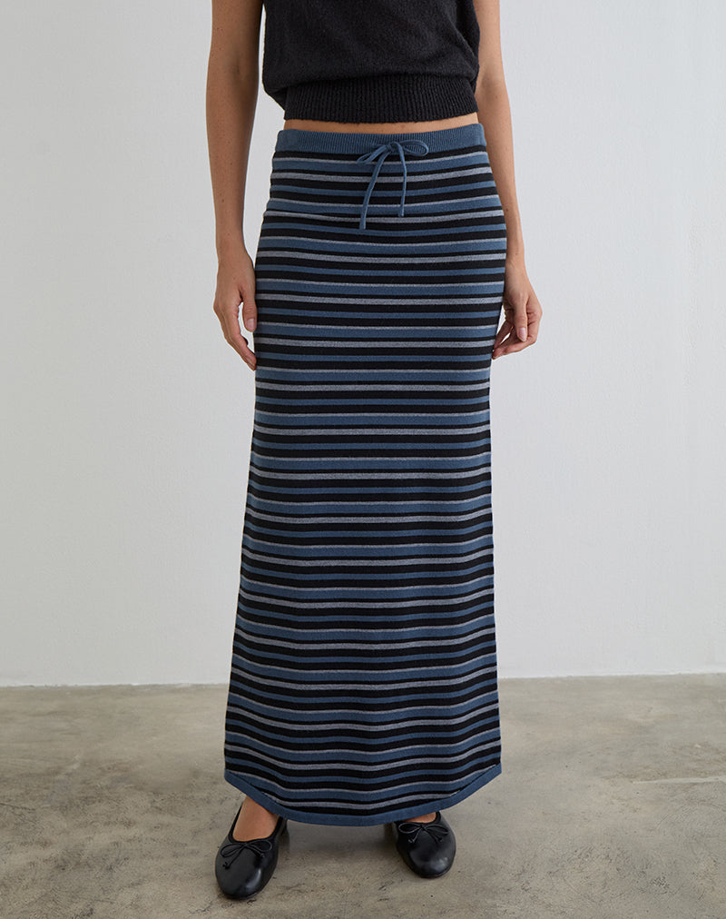 Image of Tarmina Maxi Skirt in Knit Stripe Blue and Grey