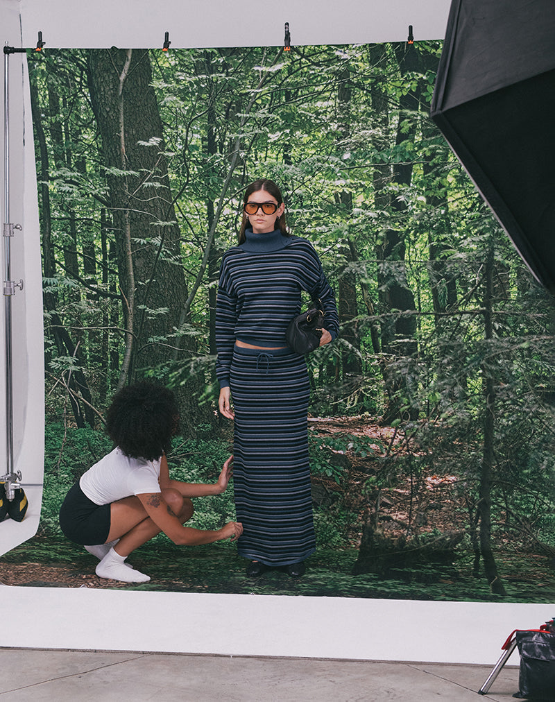 Tarmina Maxi Skirt in Knit Stripe Blue and Grey