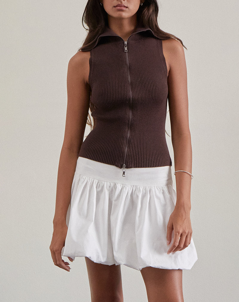 Image of Tarni Highneck Fold Over Tank Top in Brown