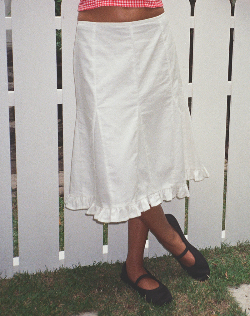 Image of Tausi Pleated Midi Skirt in Off White Linen