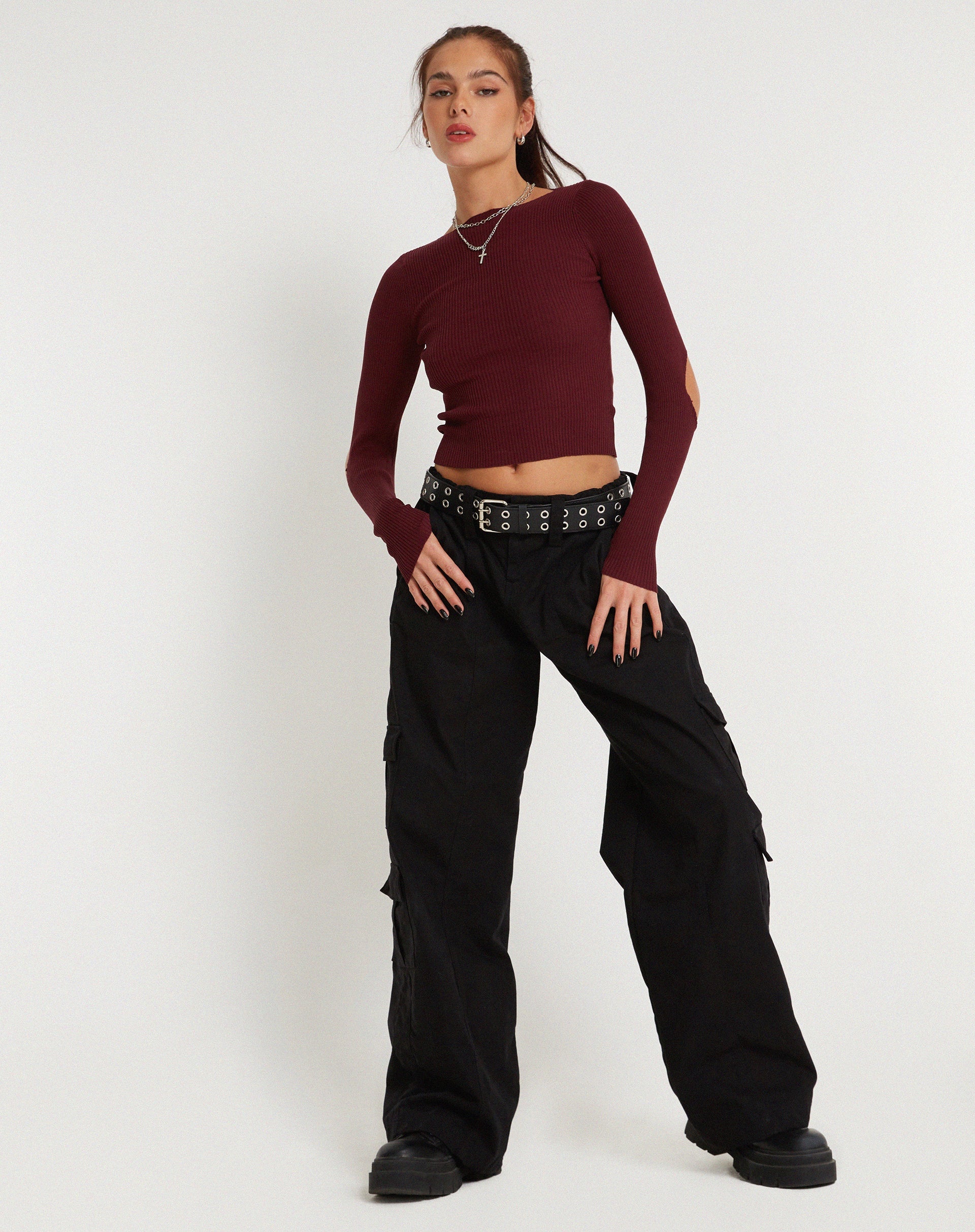 Image of Tayon Long Sleeve Crop Top in Marron