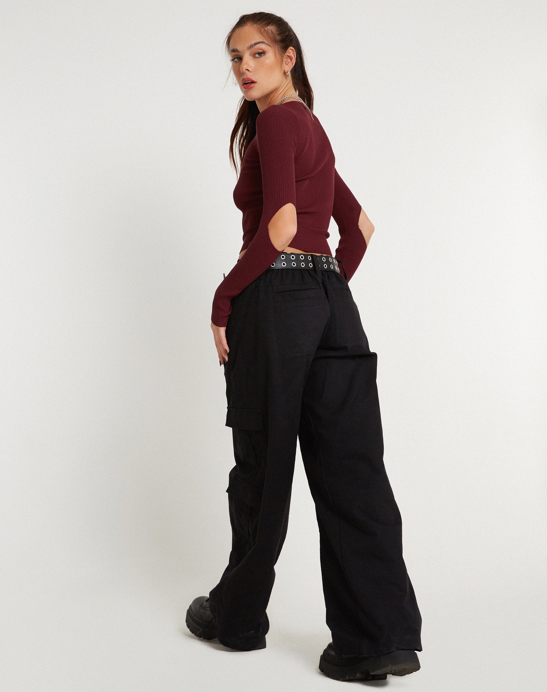 Image of Tayon Long Sleeve Crop Top in Marron