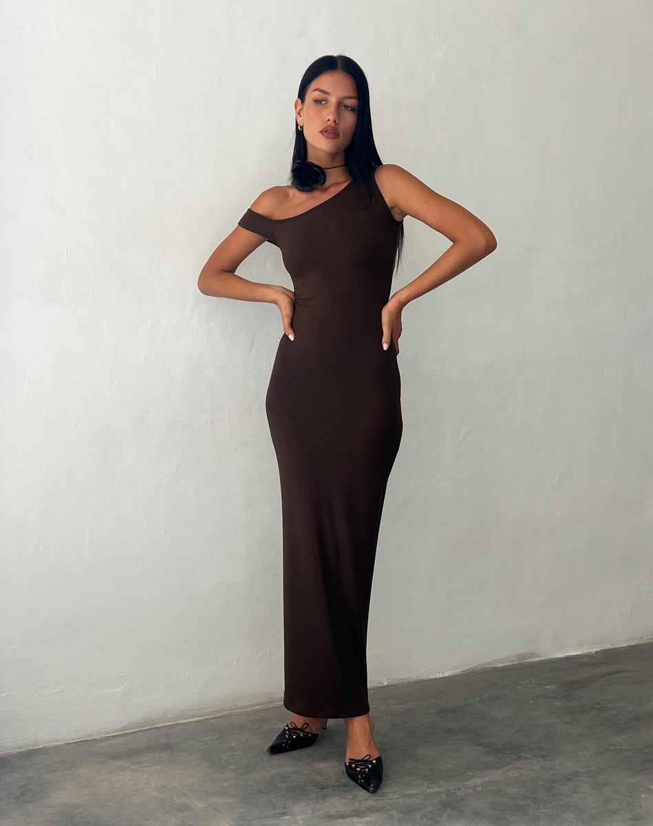 Brown Rib Maxi Dress | Tahyun – motelrocks-com-us