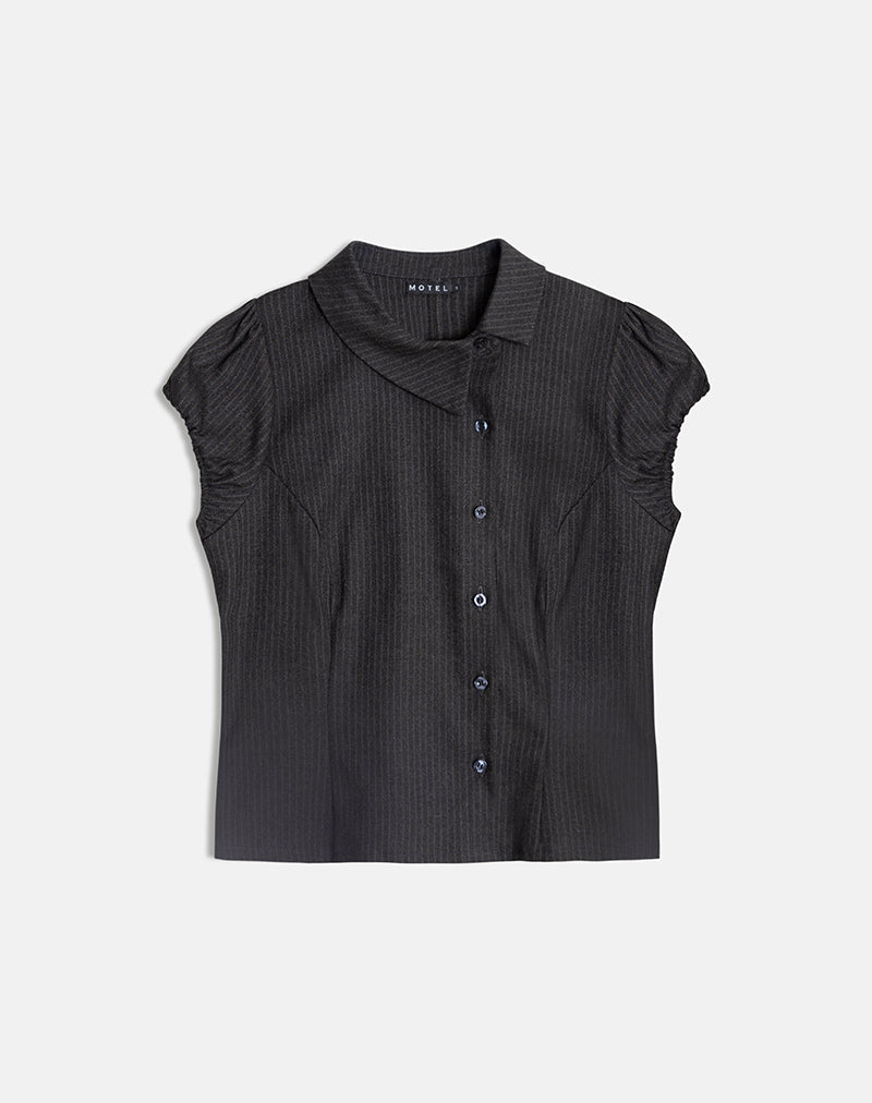 Image of Telese Asymmetric Shirt in Dusky Pinstripe Grey