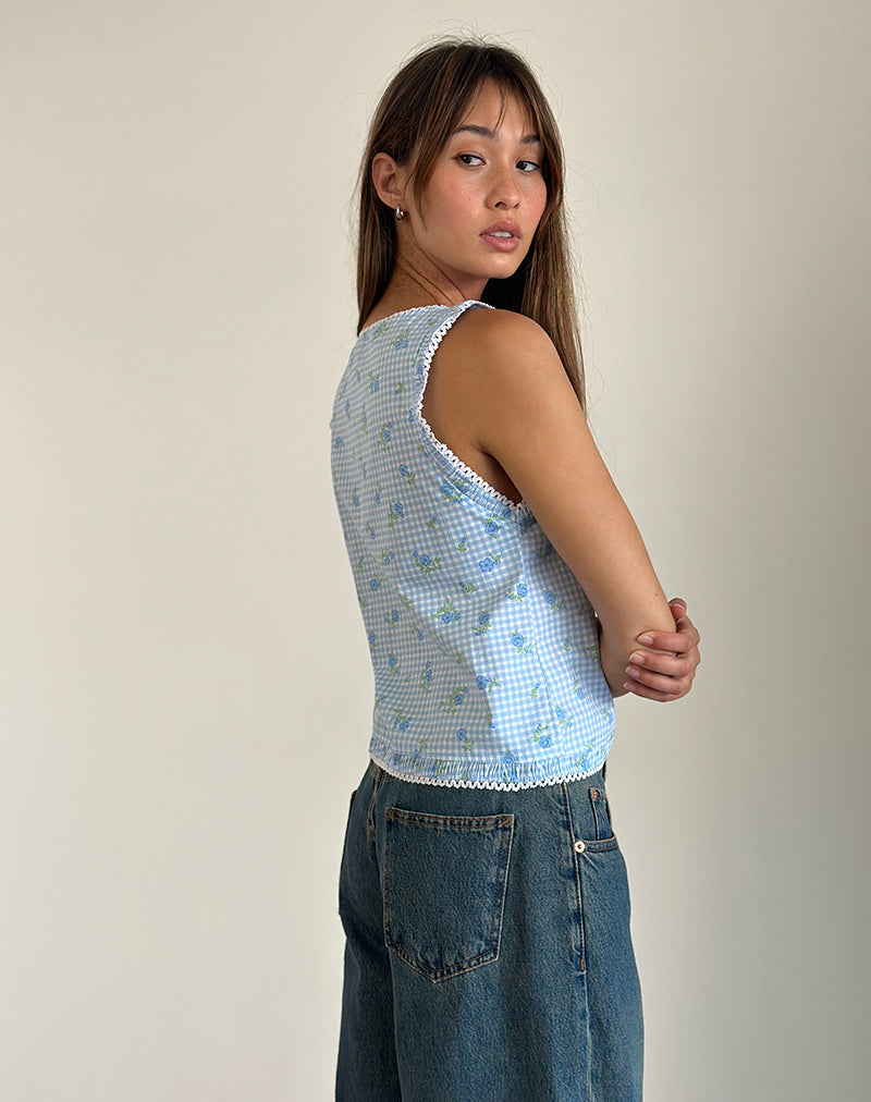 Blue Flower Gingham Top | Ternya – motelrocks-com-us