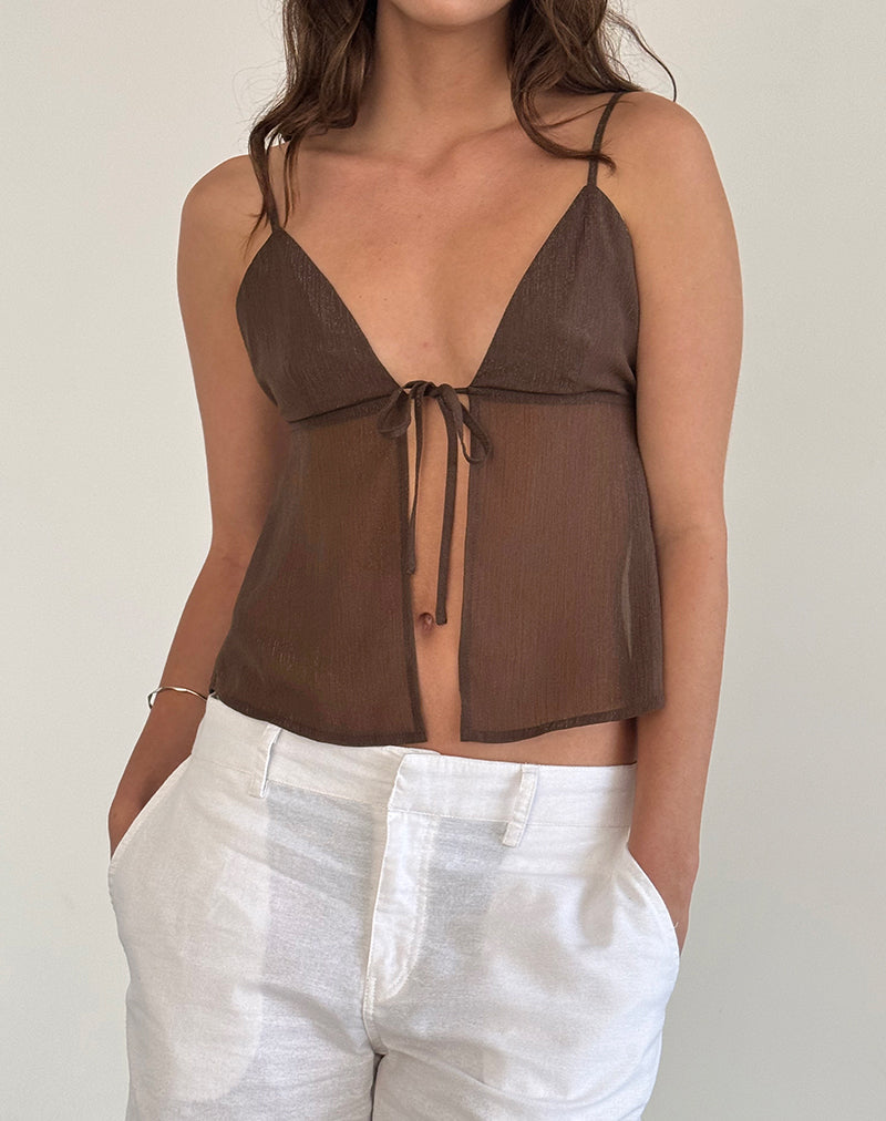 Image of Tezza Cami Top in Brown Glitter Chiffon