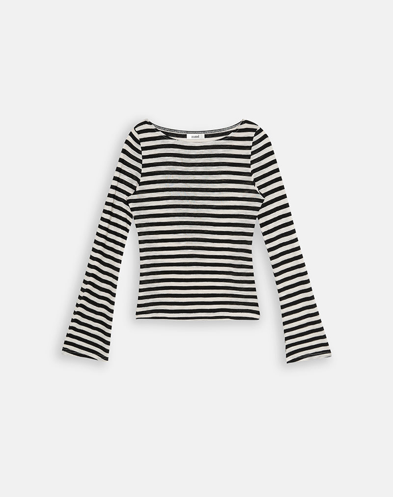 Image of Tineko Long Sleeve Top in Sheer Jersey Black and White Stripe