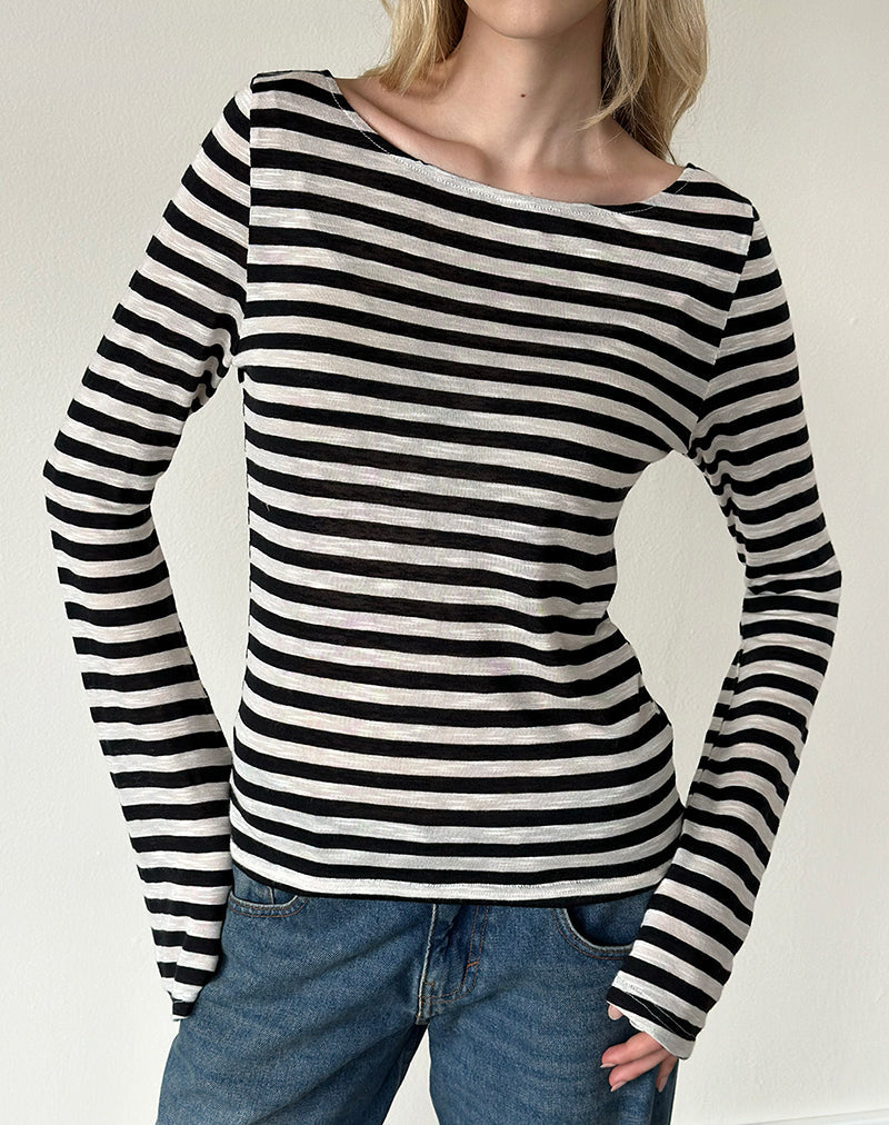 Image of Tineko Long Sleeve Top in Sheer Jersey Black and White Stripe