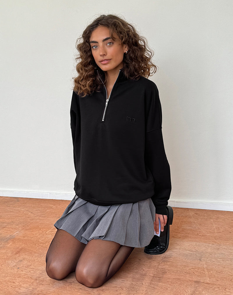 Image of Tirma High Neck Jumper in Tonal Black with M Embroidery