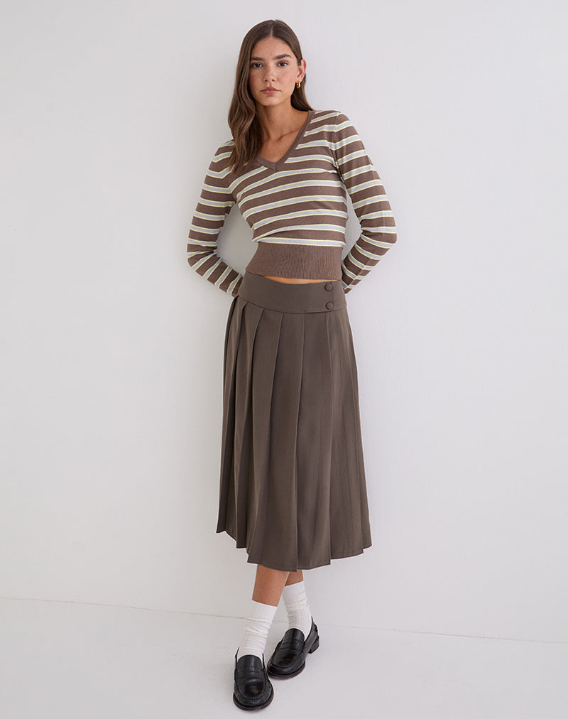 Truffle Brown Pleated Midi Skirt | Tisrah – motelrocks-com-us
