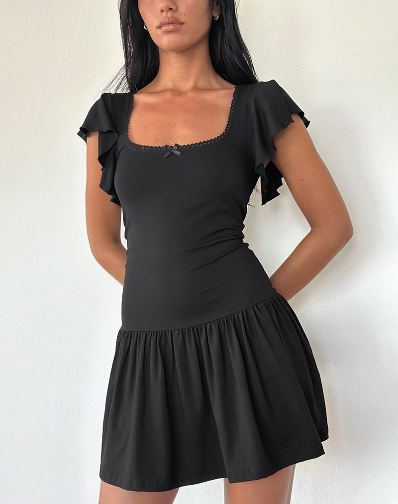 Toinette Drop Waist Mini Dress in Black