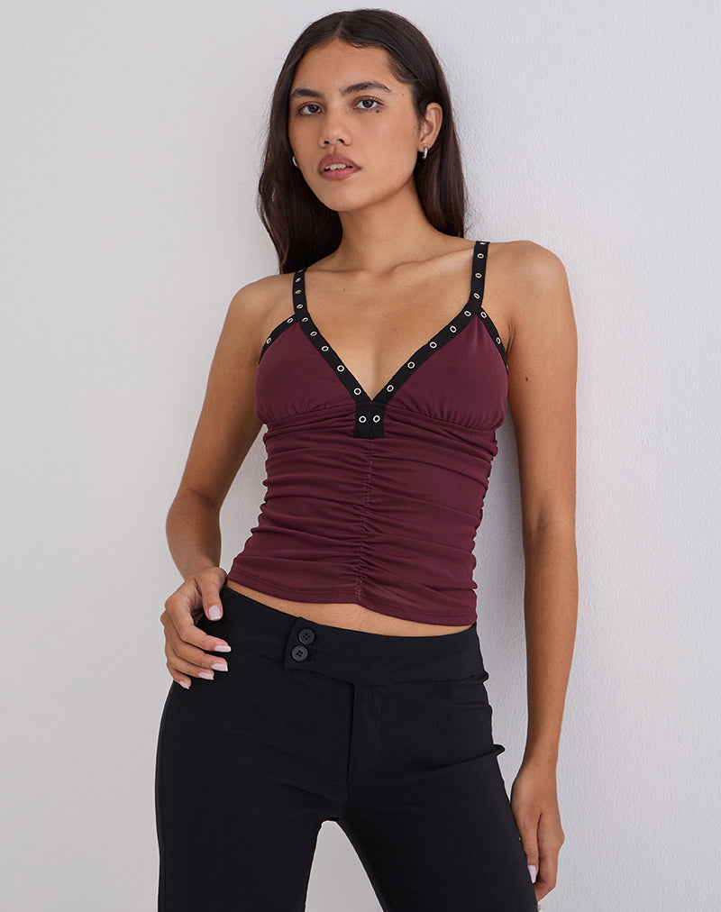 Tolani Cami Top in Heavy Mesh Wine