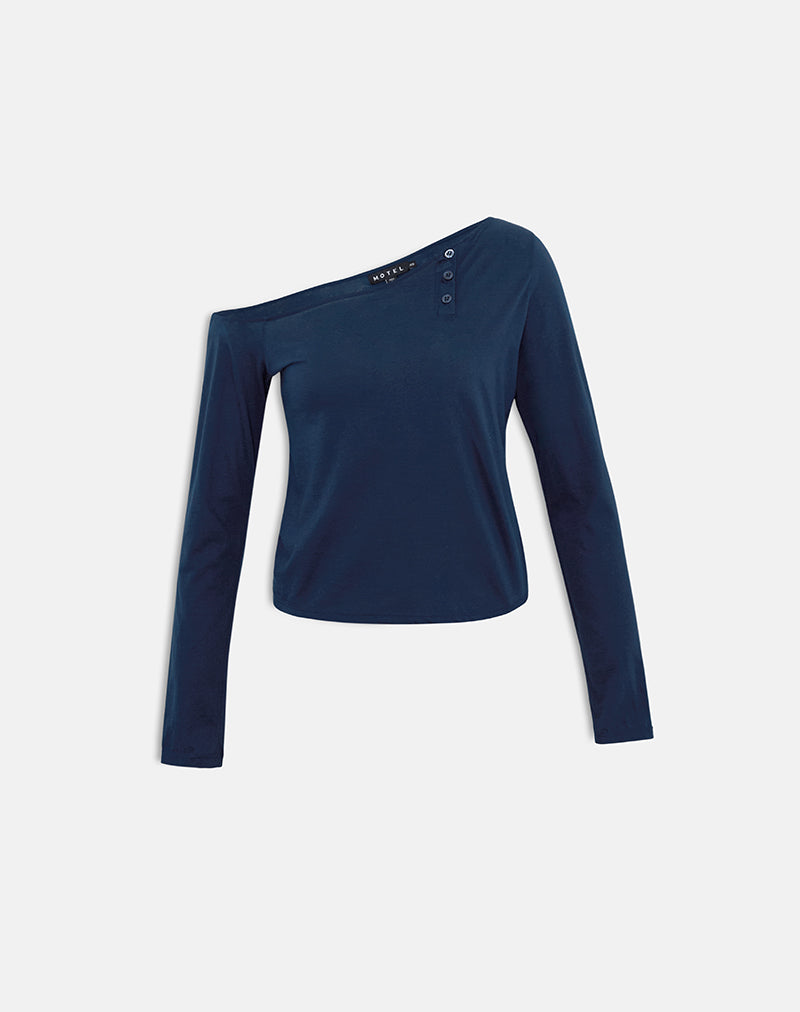 Image of Tole Asymmetric Button Up Top in Tissue Jersey Dark Navy