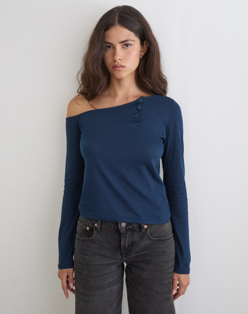 Image of Tole Asymmetric Button Up Top in Tissue Jersey Dark Navy