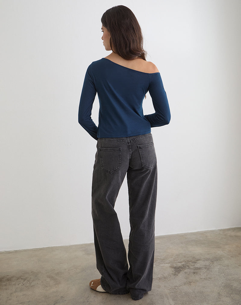 Image of Tole Asymmetric Button Up Top in Tissue Jersey Dark Navy