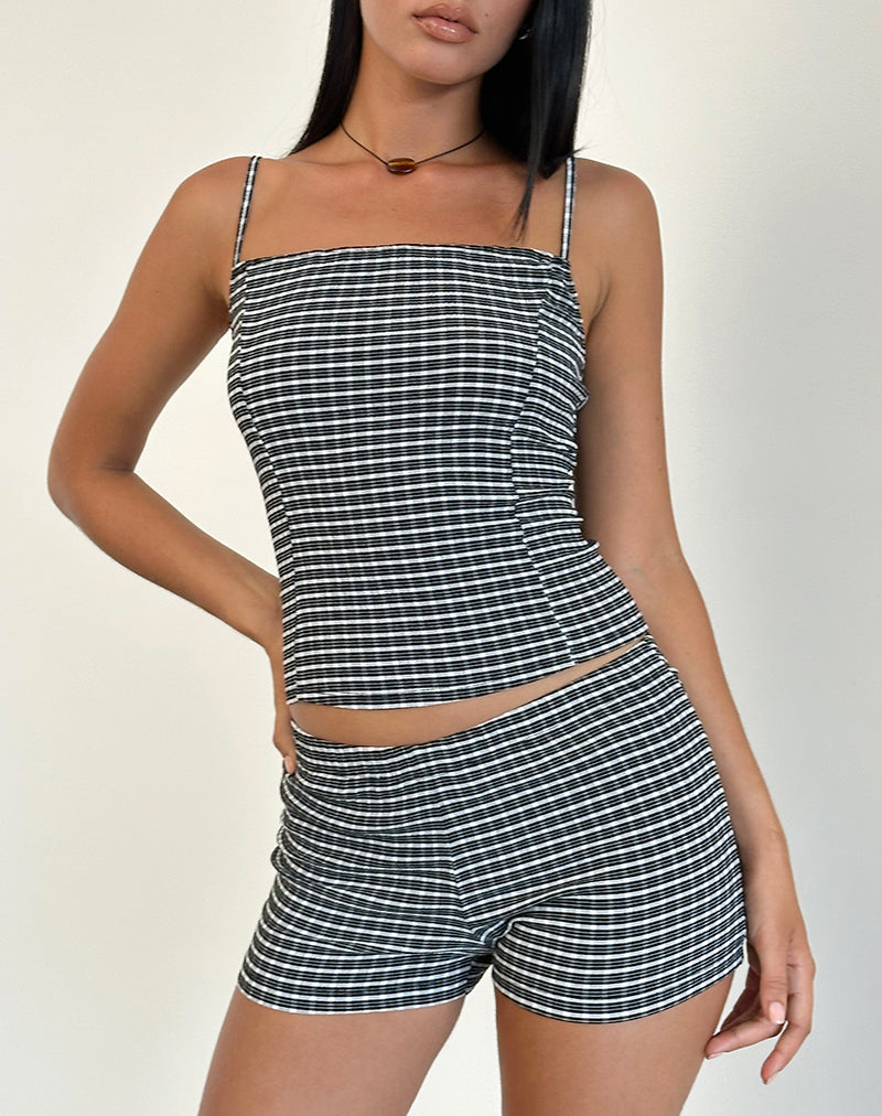 Crinkle Check Black Grey Shorts | Ghibliey – motelrocks-com-us