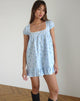 image of Trim Mini Dress in Blue Flower Gingham