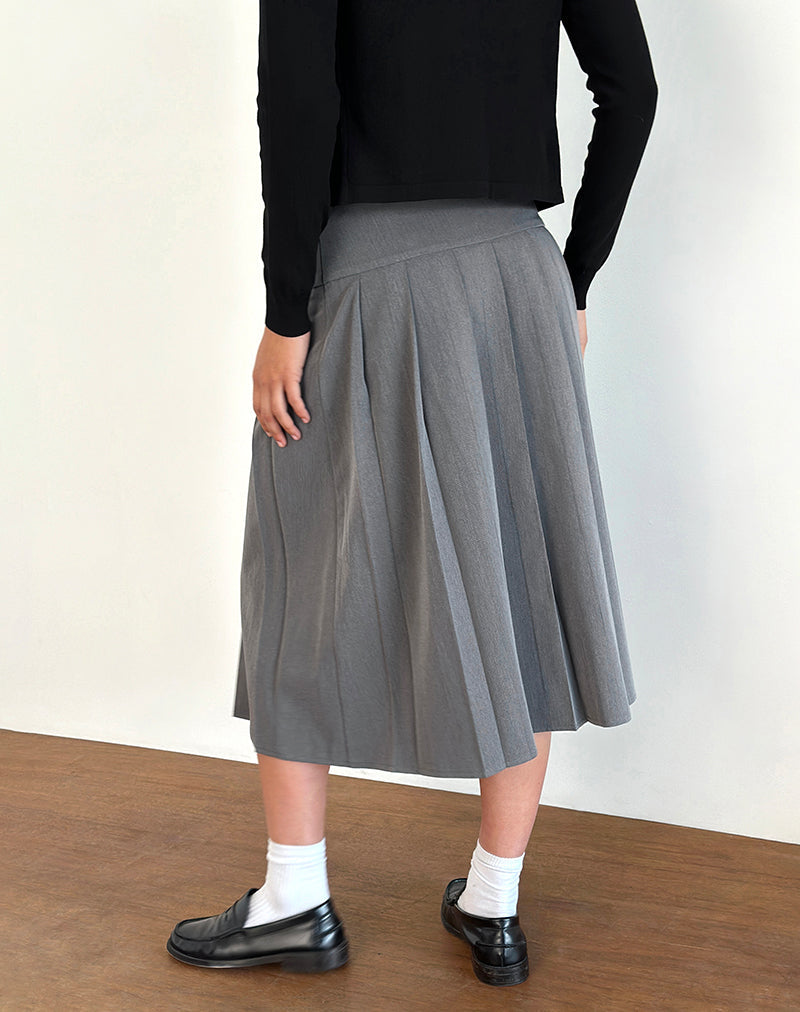 Charcoal Grey Midi Skirt with Pleats | Trisma – motelrocks-com-us