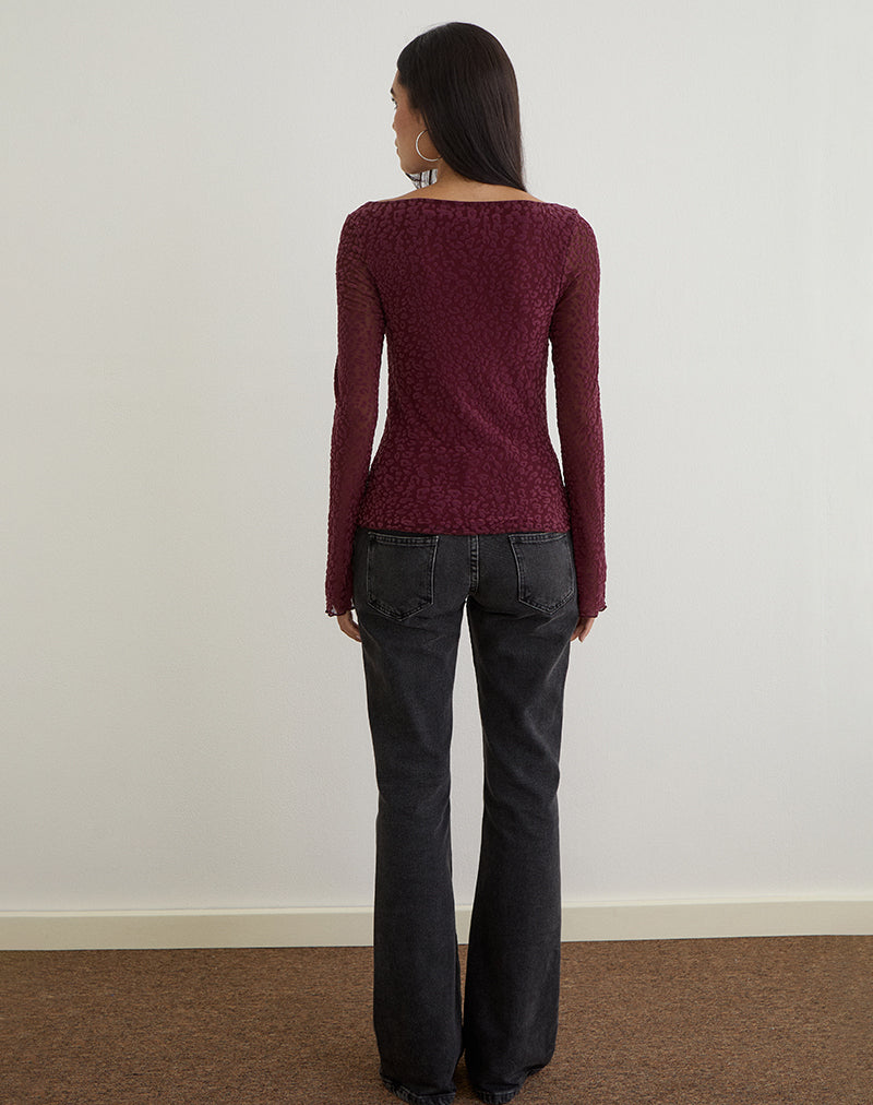 Image of Trivedi Long Sleeve Top in Flock Mini Leopard Plum