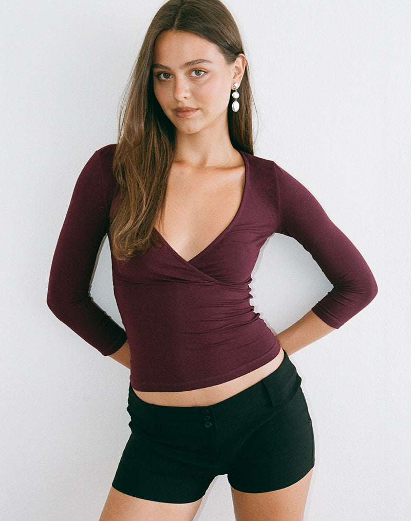 Image of Trudis Wrap Top in Jersey Dark Plum