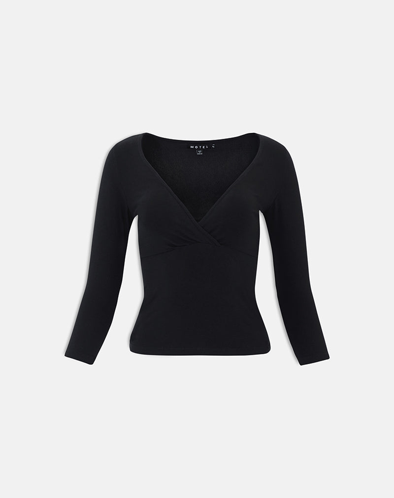 Image of Trudis Wrap Top in Jersey Black