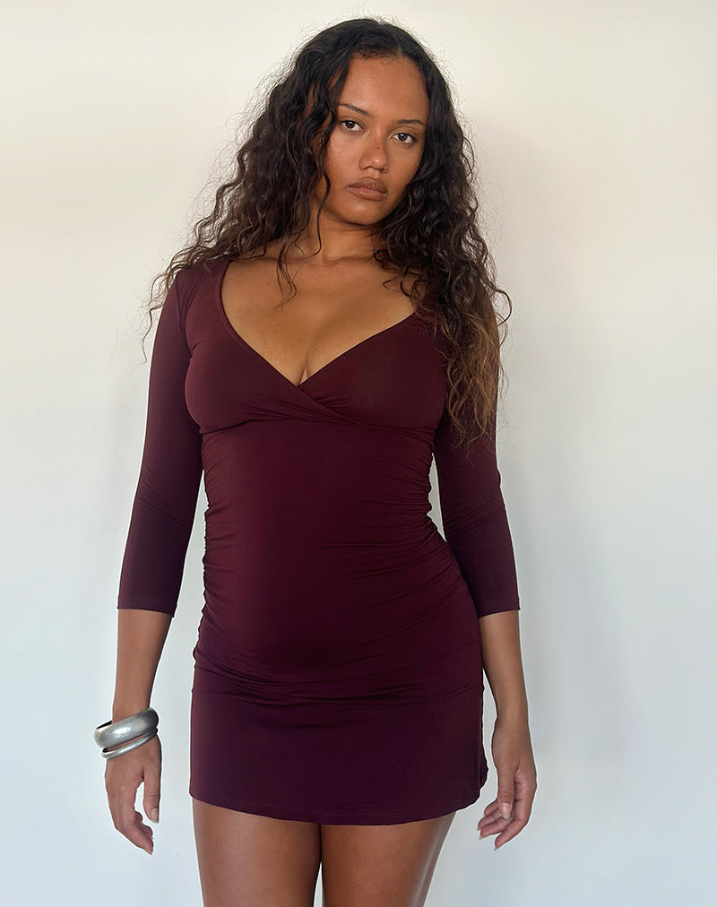 Trudita Mini Dress in Rayon Jersey Dark Plum