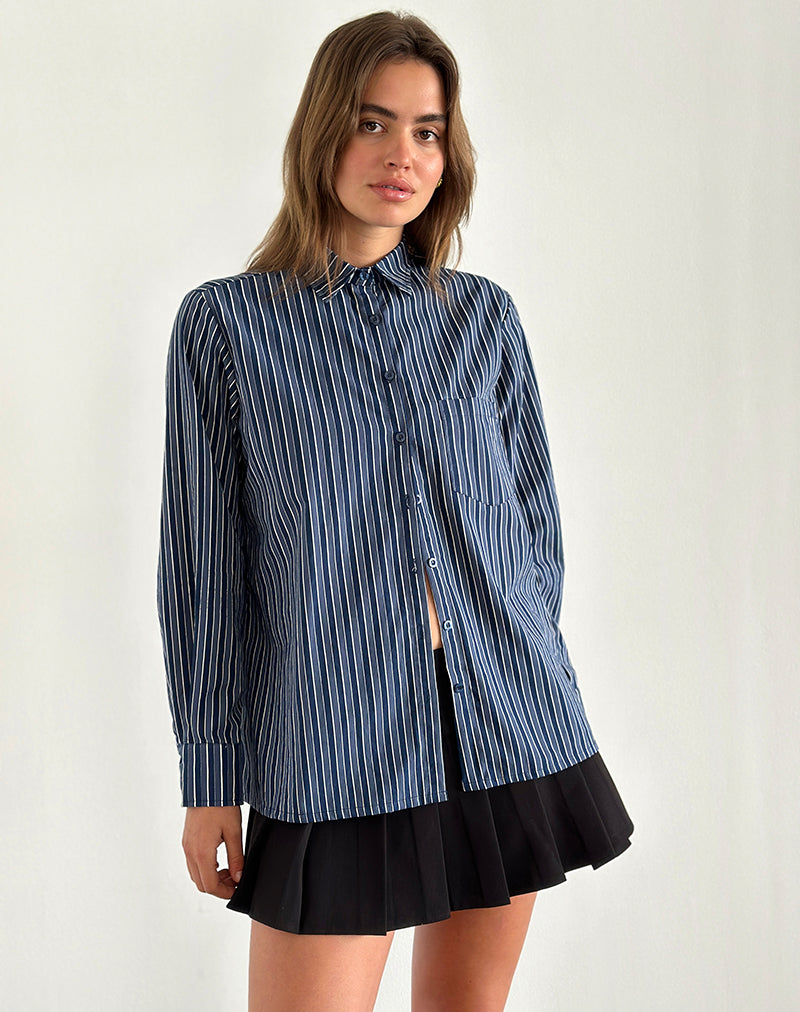 Turner Shirt in Dark Blue Indigo Stripe