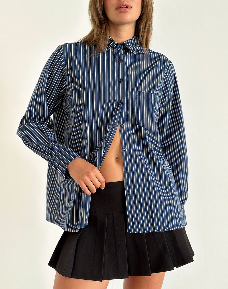 Image of Turner Shirt in Dark Blue Indigo Stripe