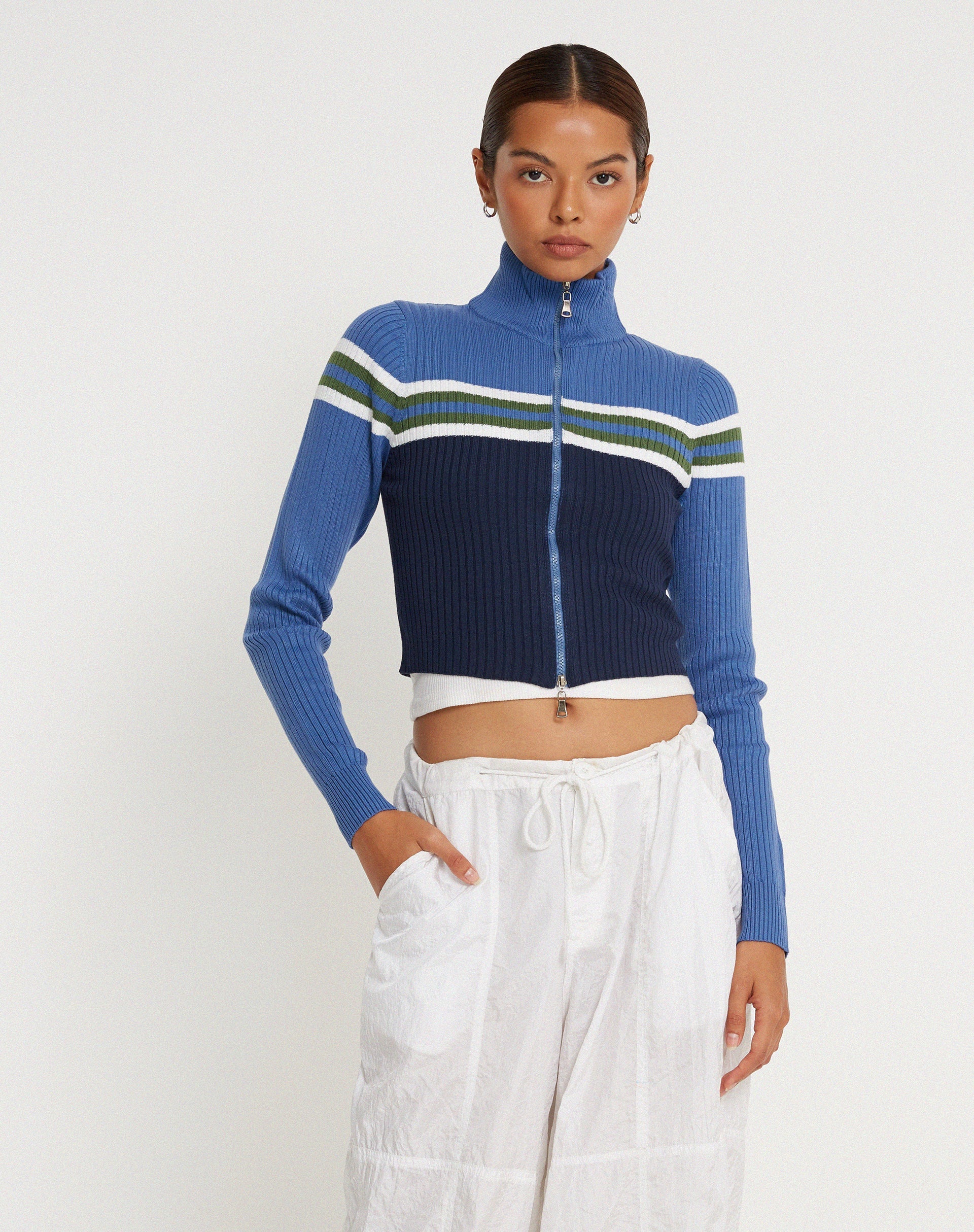 Blue Zip Up Cropped Jumper | Tuzifa – motelrocks-com-us