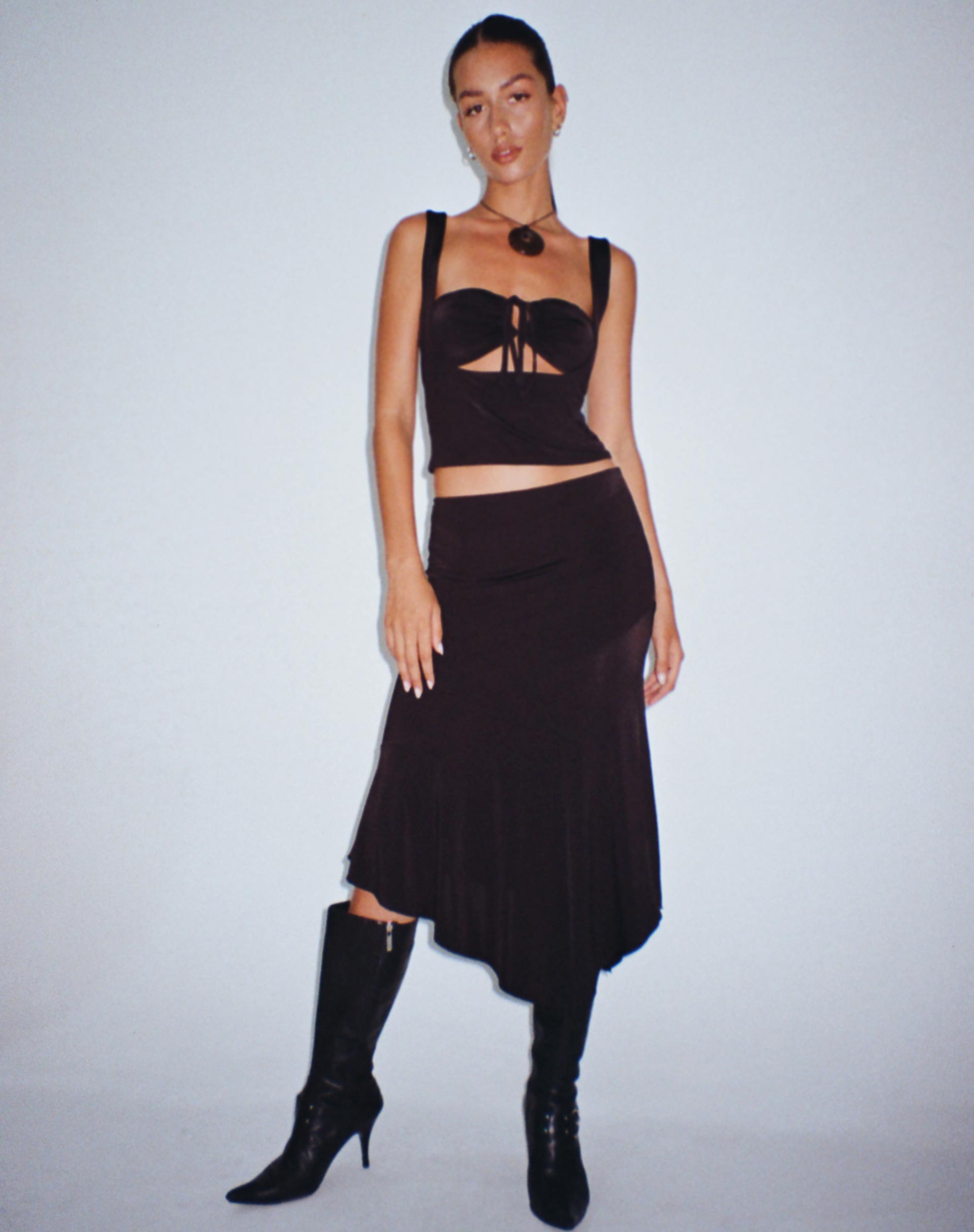 Image of Cinta Low Rise Midi Skirt in Black