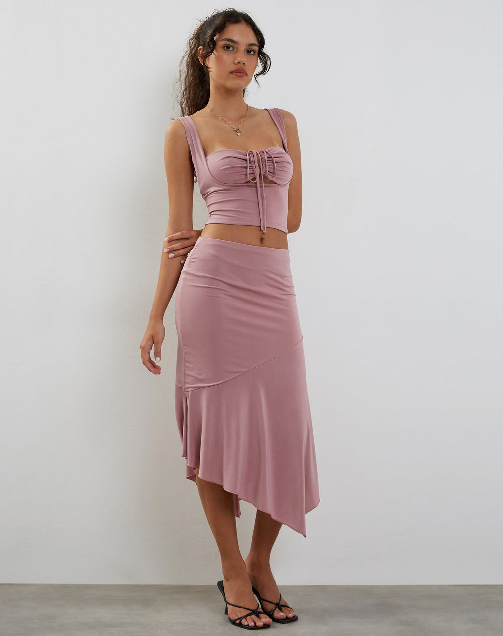 Cinta Low Rise Midi Skirt in Dusty Pink