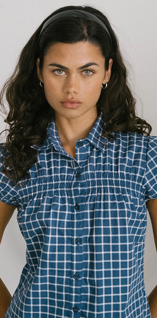 Image of Ulsan Fitted Shirt in Navy Tartan Poplin