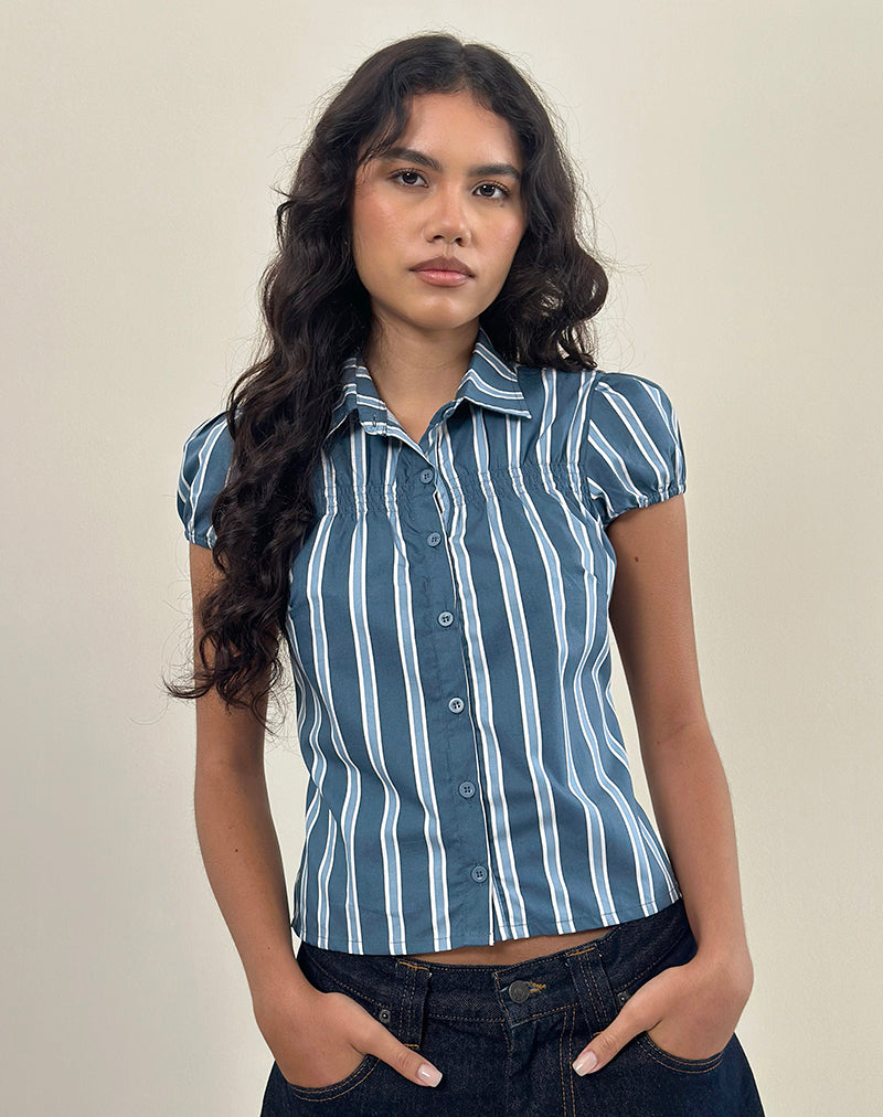 Ulsan Fitted Shirt in Poplin Formal Stripe Navy