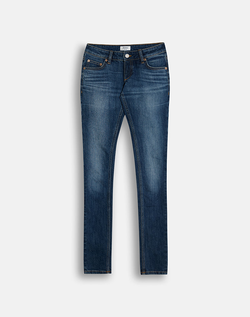 Image of Ultra Low Rise Stretch Skinny Jeans in Dark Rinse Blue