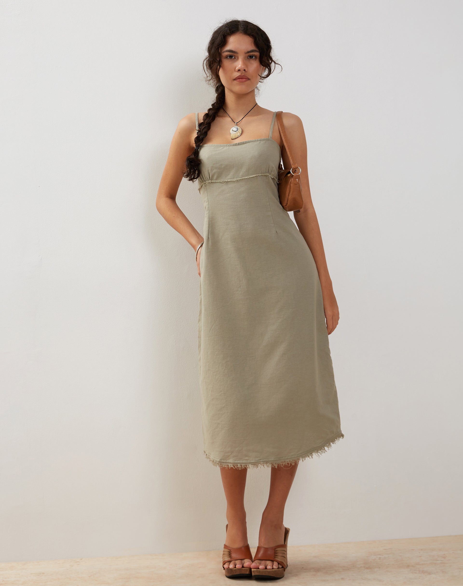 Slate Green Linen Midi Slip Dress | Una – motelrocks-com-us