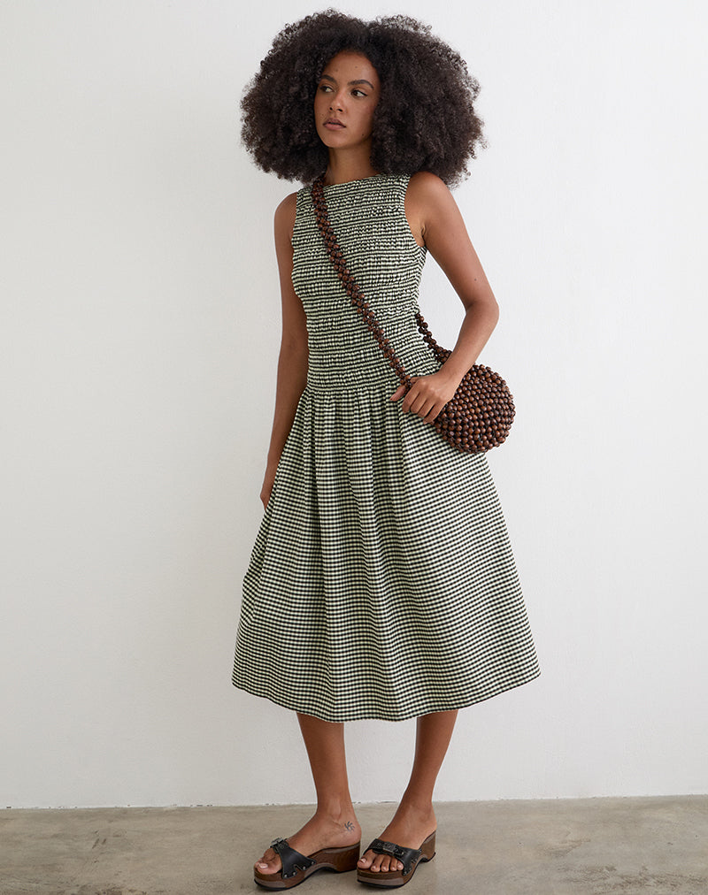 dark green gingham dress Hyacinth House Green Gingham Cindy Mini Dress Green Gingham / XS