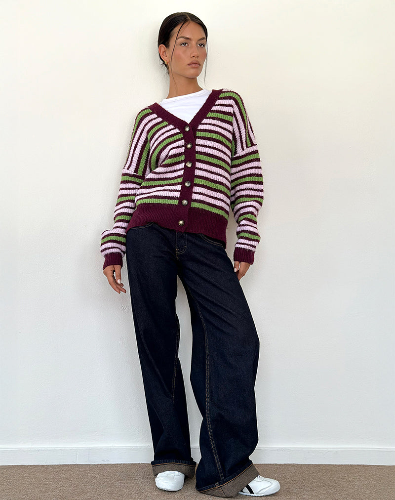 Image of Uriela Cardigan in Green Pink and Burgundy Stripes