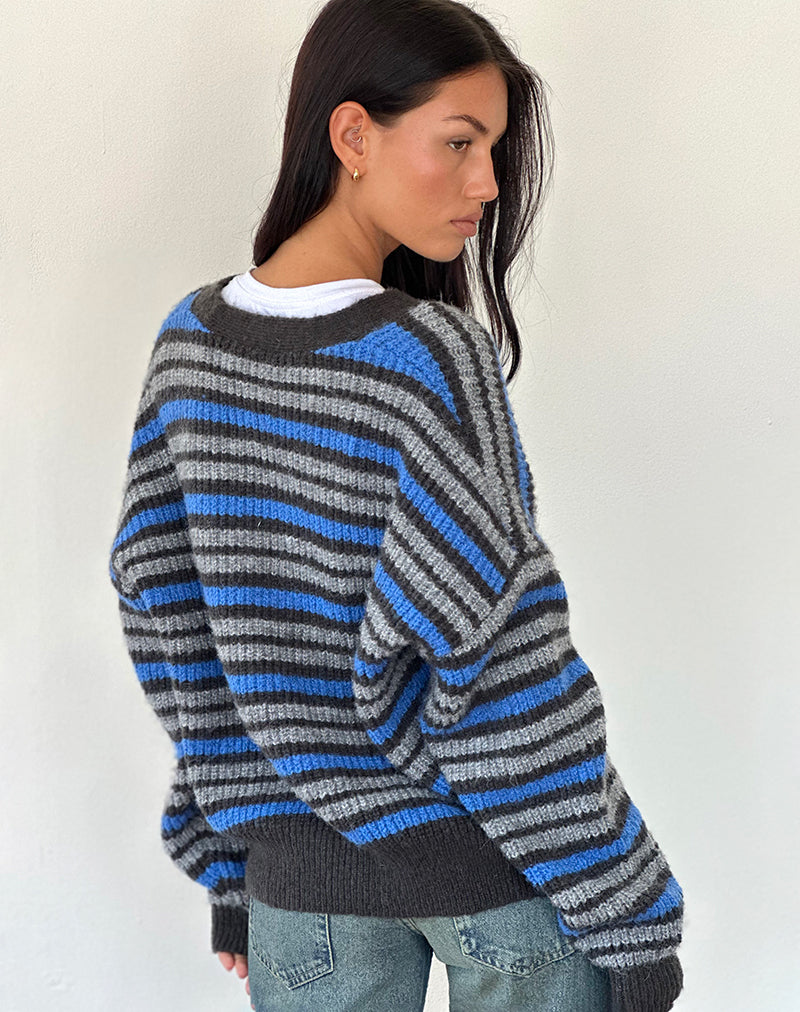 Image of Uriela Cardigan in Light Grey and Blue Grey Stripe